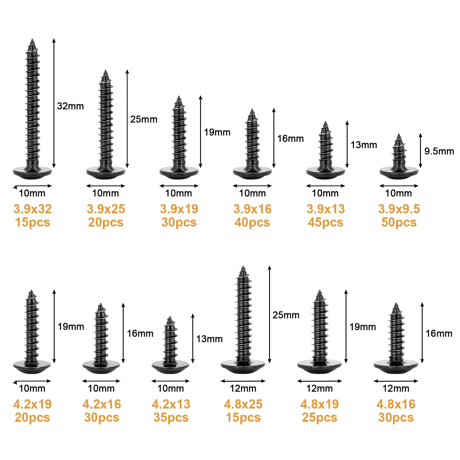 VIGRUE Pack of 355 self-tapping screws, self-tapping screws, body screws, drilling screws, flat head body screws - Image 3