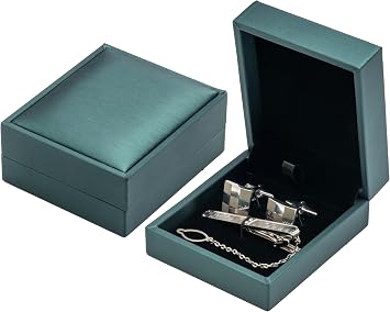 PU Leather Cufflink Tie Clip Box Cuff Links Storage Gift Box Jewelry Display Case Green