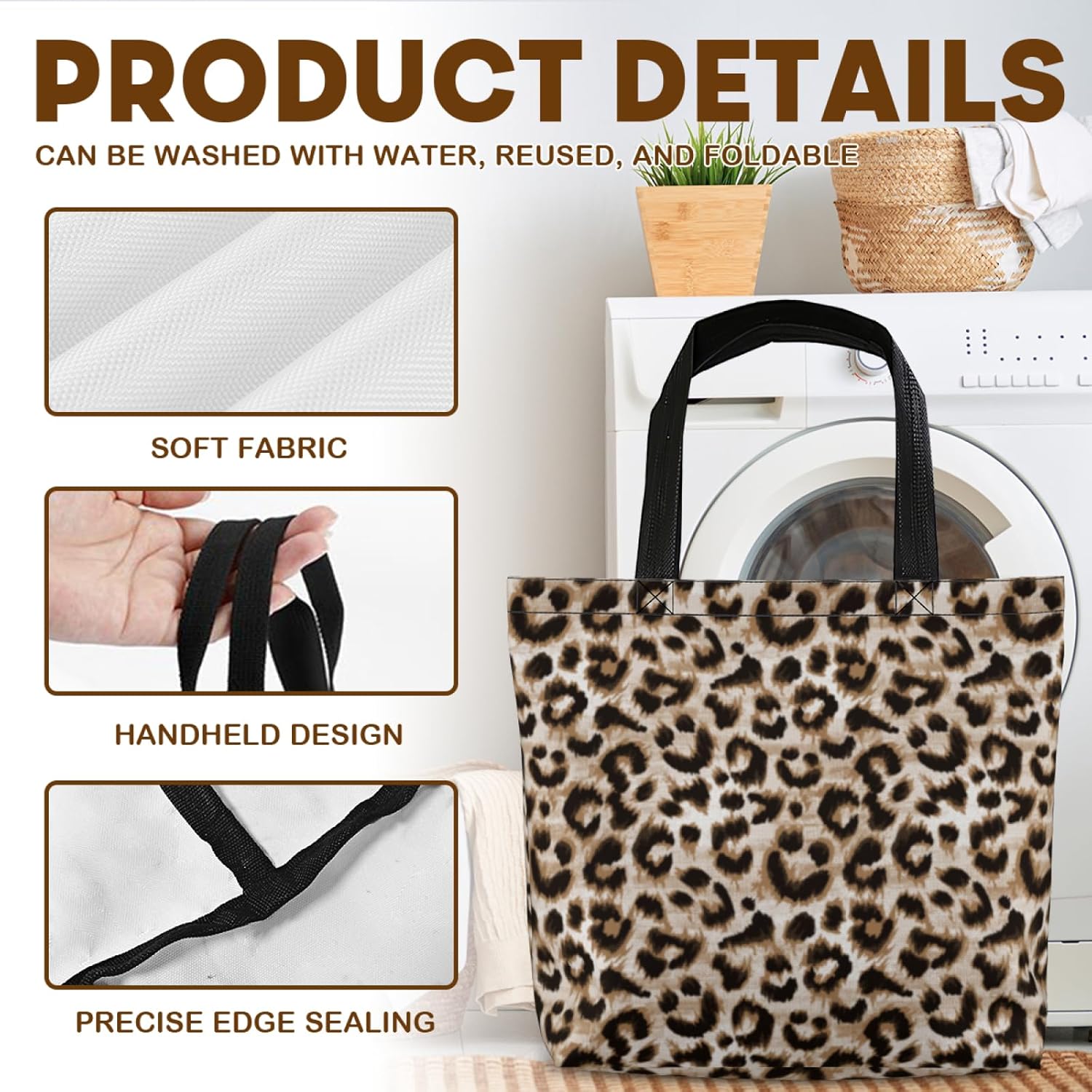 Reusable Grocery Shopping Tote Bag,15×5.9×15.4in Durable Cloth Bag, Lightweight Foldable Washable Market Bag - Image 6