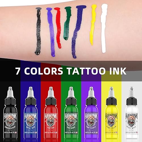 Vista 11 de HAWINK Juego de tinta de tatuaje 1/2 oz (0.5 fl oz) tinta de suministro de tatuaje USA 7 colores kit de pigmento TI203-15-7