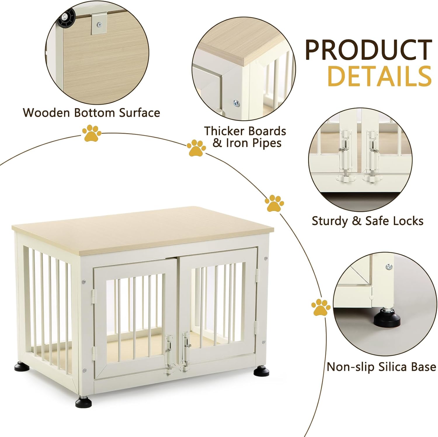 32 Inch Heavy Duty Dog Crate Furniture for Medium and Small Dogs, Decorative Pet House End Table, Wooden Cage Kennel Furniture Indoor with Double Doors, Sturdy Dog Cage for Anxiety Dog