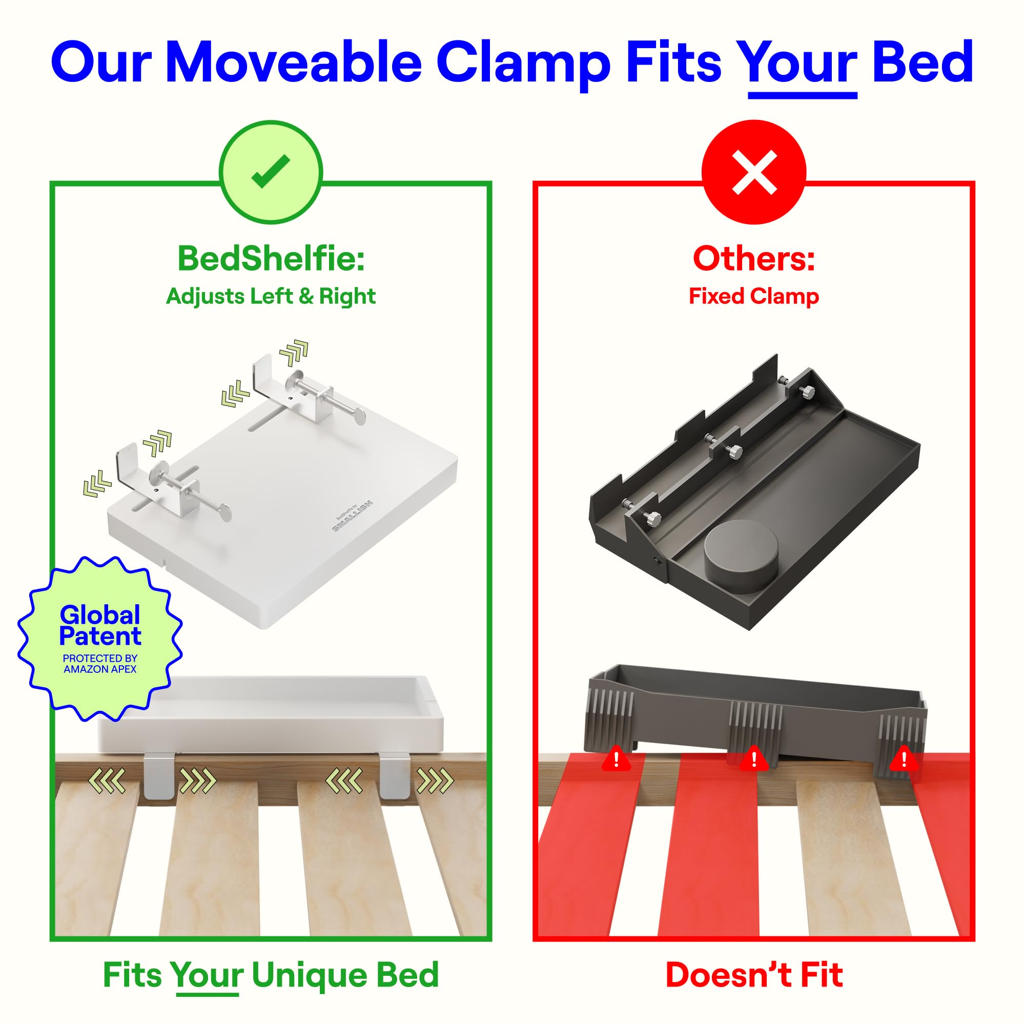 BedShelfie Mesita Nocturna Lateral para Colgar Bandeja para Cama para Niveles y Cama Superior, Esenciales para Residencias Universitarias, Mesita de Noche para Cama Alta, Bandeja para Cama y Tableta