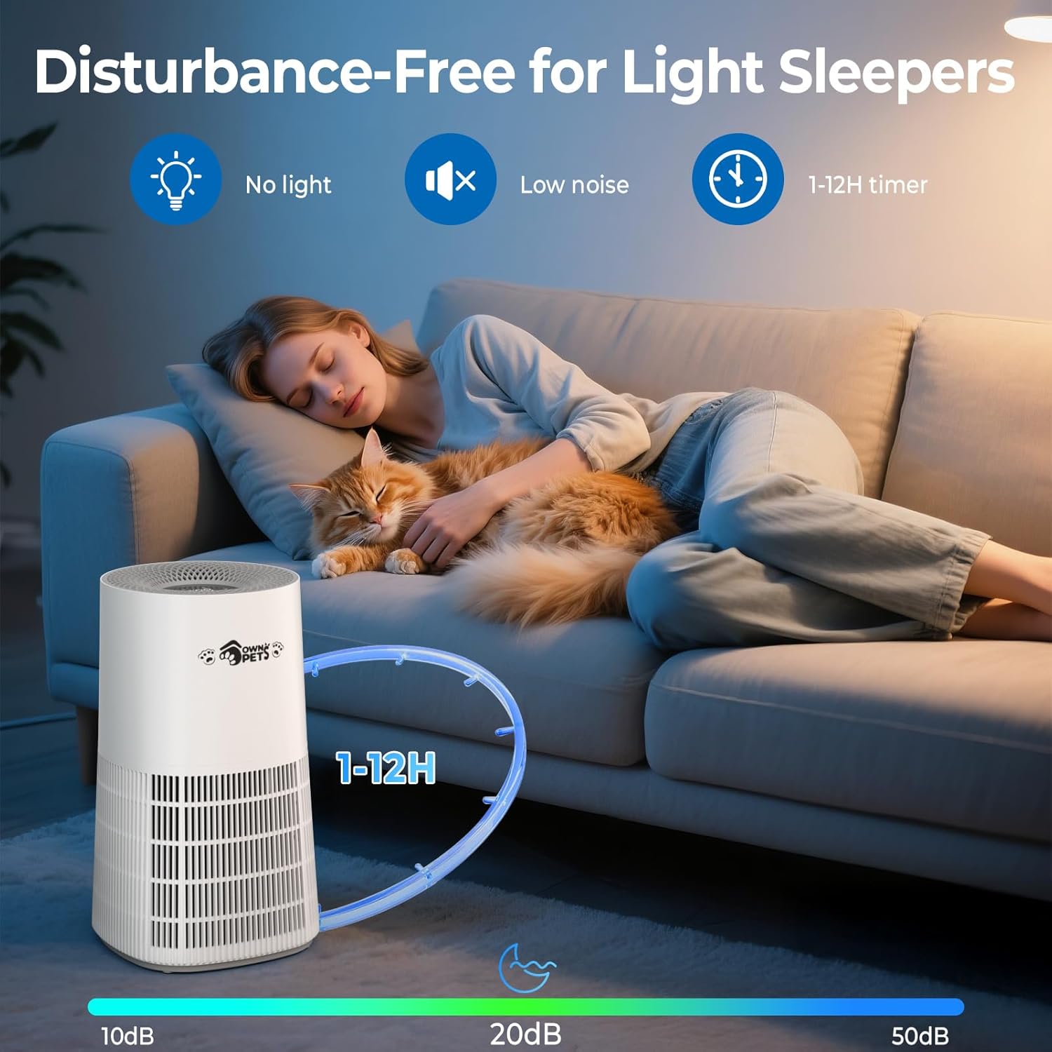 Ownpets Pet Air Purifier for Large Room Up to 2620 ft², H13 HEPA Washable Filter, Pet Odor Hair Dander Removal, Quiet Air Cleaner with Air Quality Monitor