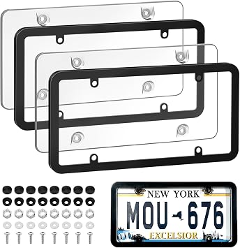License Plate Frames Cover 2 Pack, Clear License Plate Frames Protector, Car Front Rear Plate Frames with Screws Caps Fits Any US Plate
