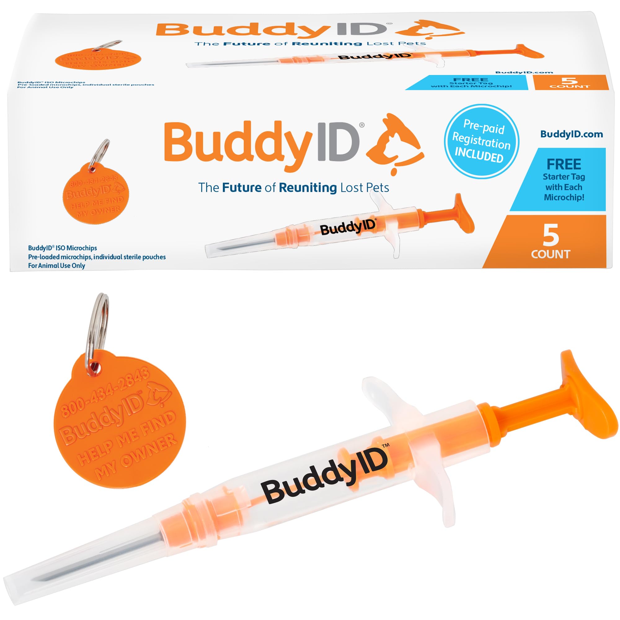 Buddy ID Pet Microchip Plus Lifetime Registration (Pack of 5)