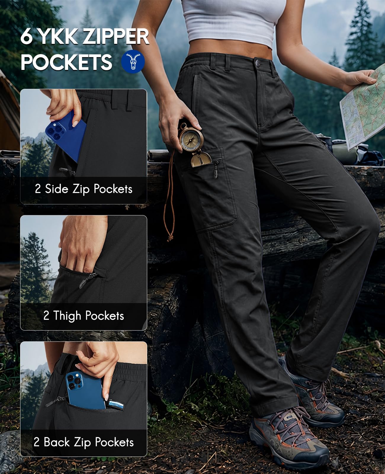 Haimont Damen Wanderhose Leichter Schnelltrocken Cargohose mit 6 Taschen Wasserabweisend