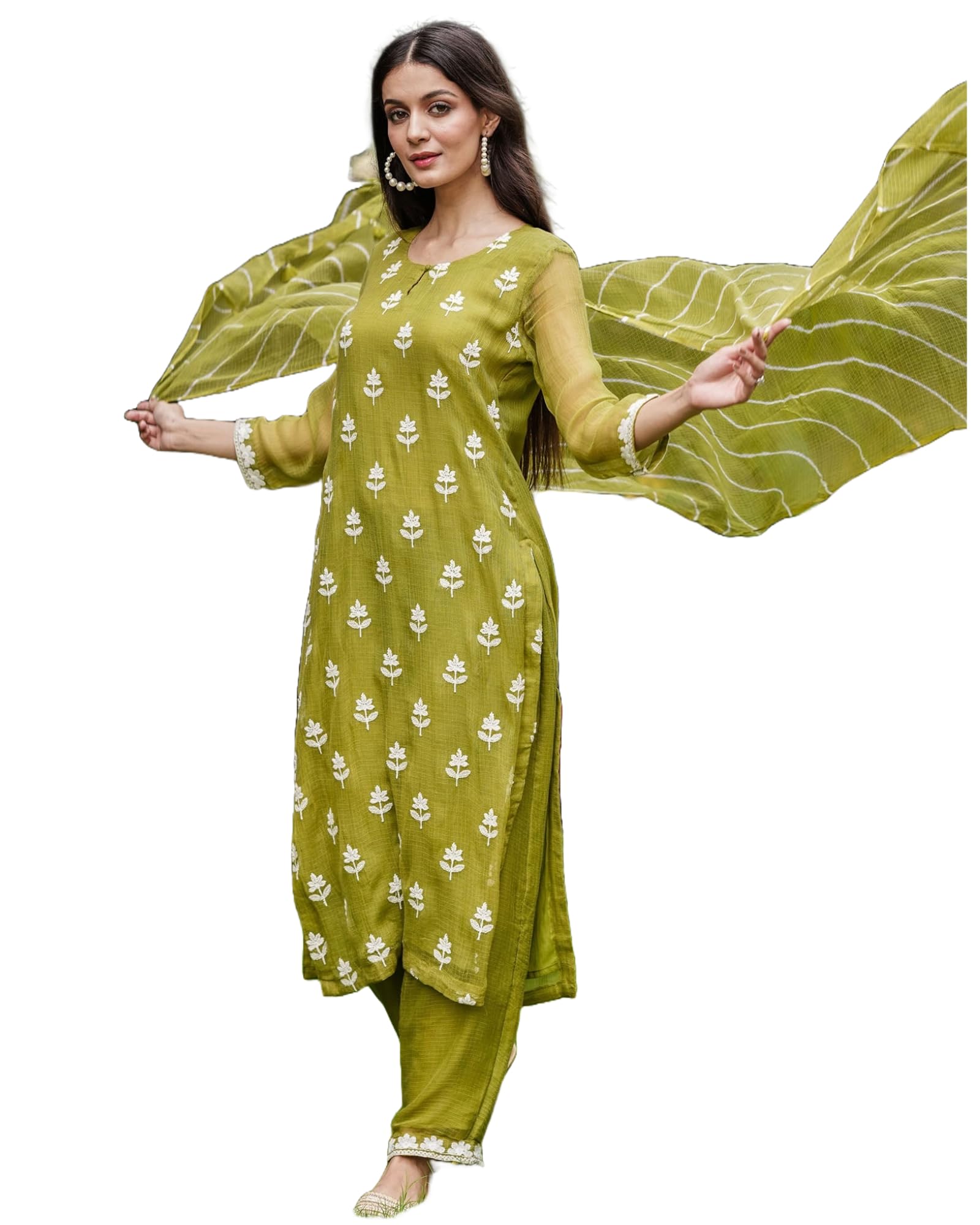 Cotton Women Kurta With Pant & Dupatta-image-13