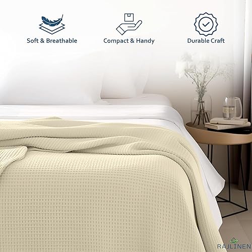 Miniatura 4 de Manta de algodón 100 % súper suave de alta calidad, tejido de gofre de algodón hilado en anillo, térmica, para todas las estaciones, tamaño Queen