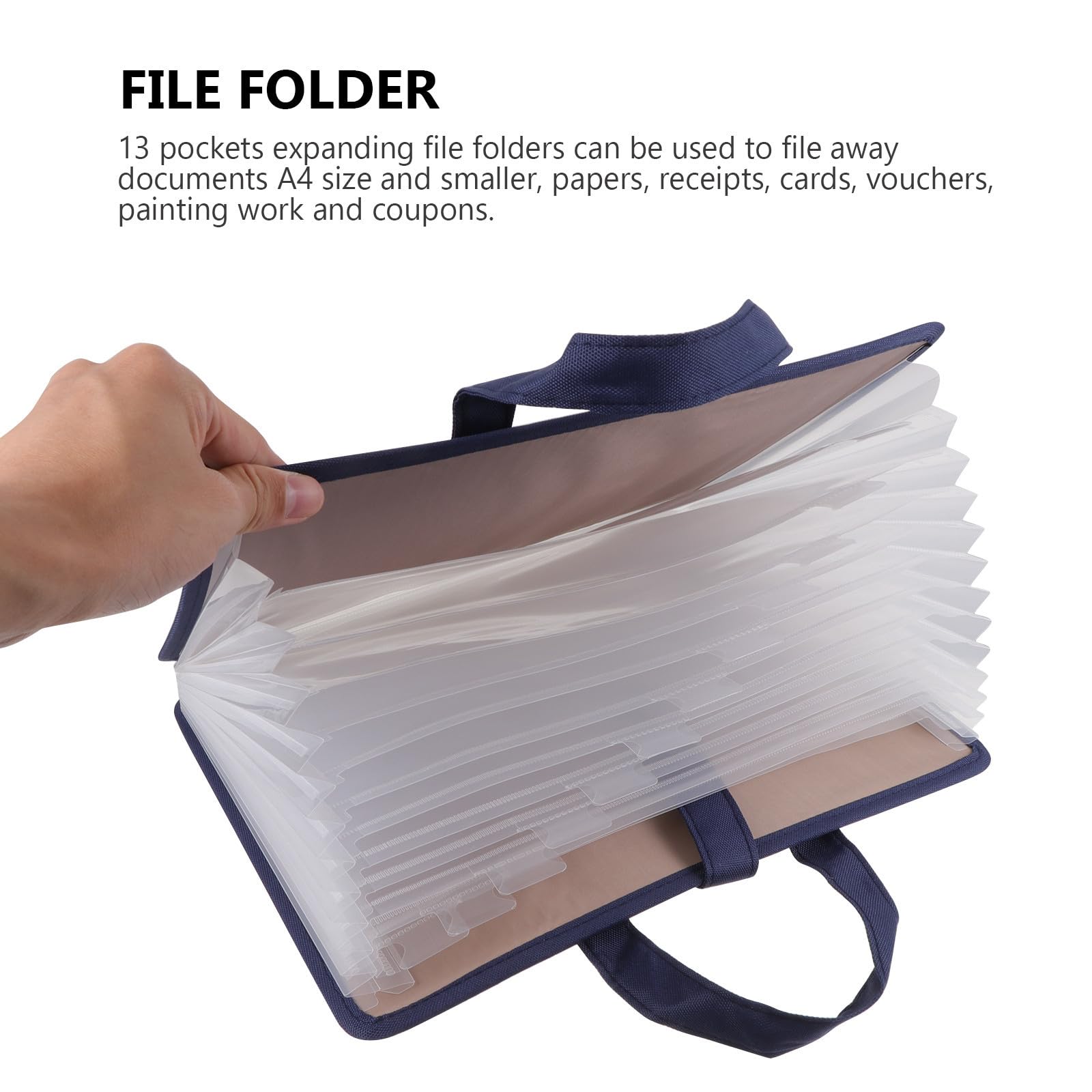 DOITOOL Carpeta Organizadora de Documentos Expandible Material Plástico y Tela Oxford con 13 Bolsillos Resistente al Agua, con Asa para Viaje y Hogar