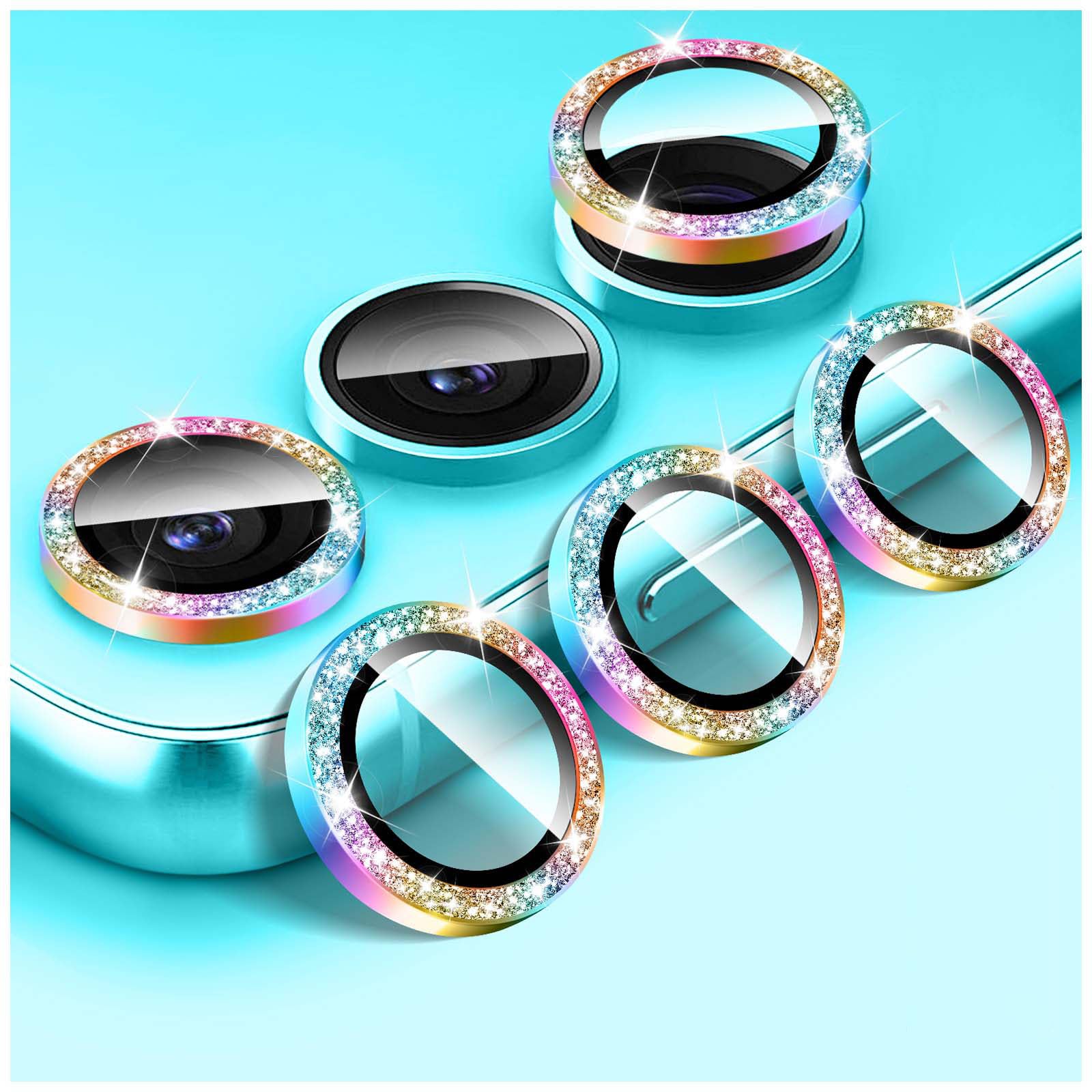 Kucheed Bling Camera Lens Protector for Samsung Galaxy A14/A24/A34/A54, 9H Tempered Glass Camera Cover Screen Protector, Glitter Automatic Alignment Individual Metal Rings Film Stickers