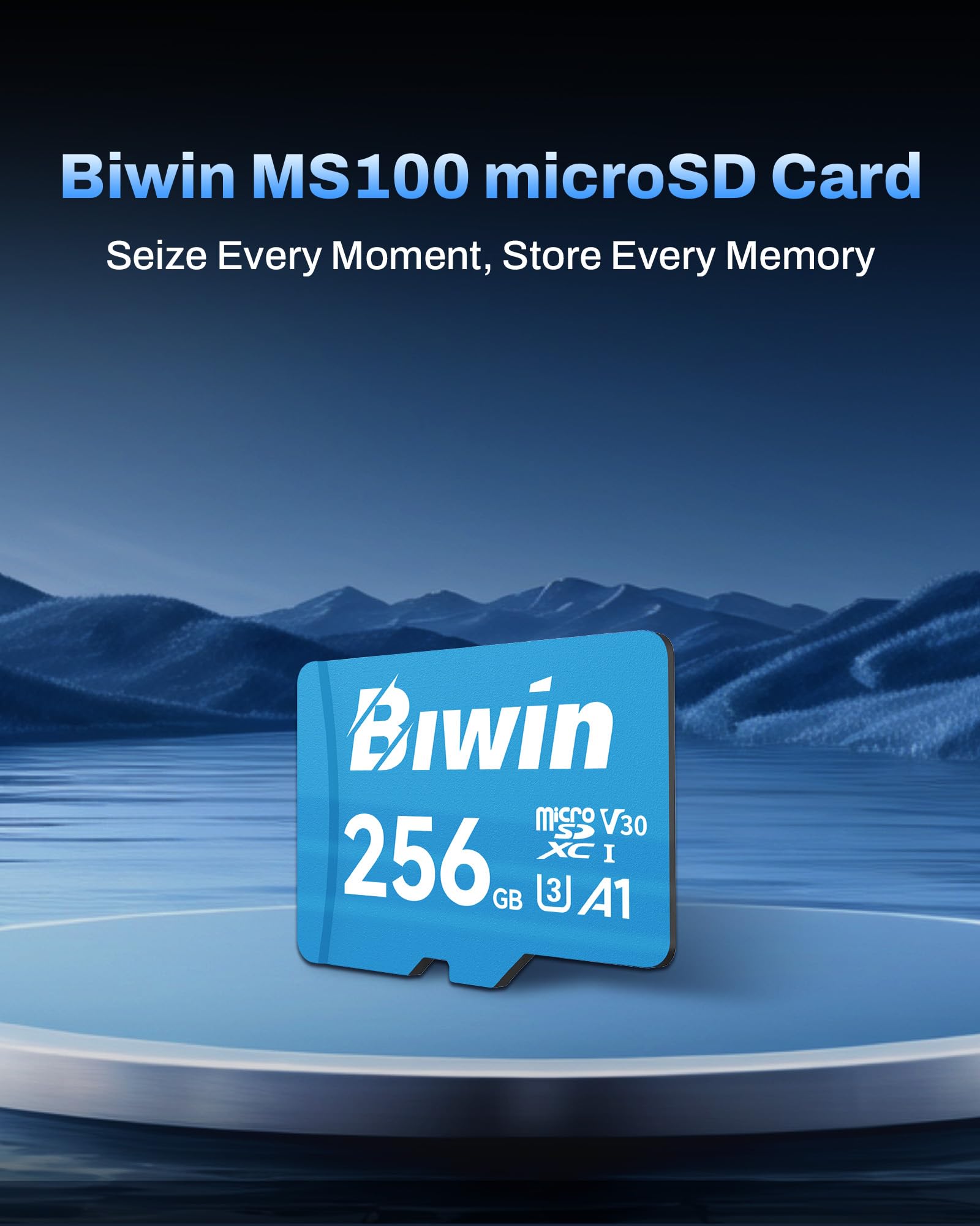 Biwin MS100 Micro SDXC Card 256GB, karta pamięci MicroSD UHS-I, 4K UHD A1 V30 U3 Class 10, prędkość odczytu do 100 MB/s dla smartfonów, tabletów, domowych kamer bezpieczeństwa i kamer samochodowych