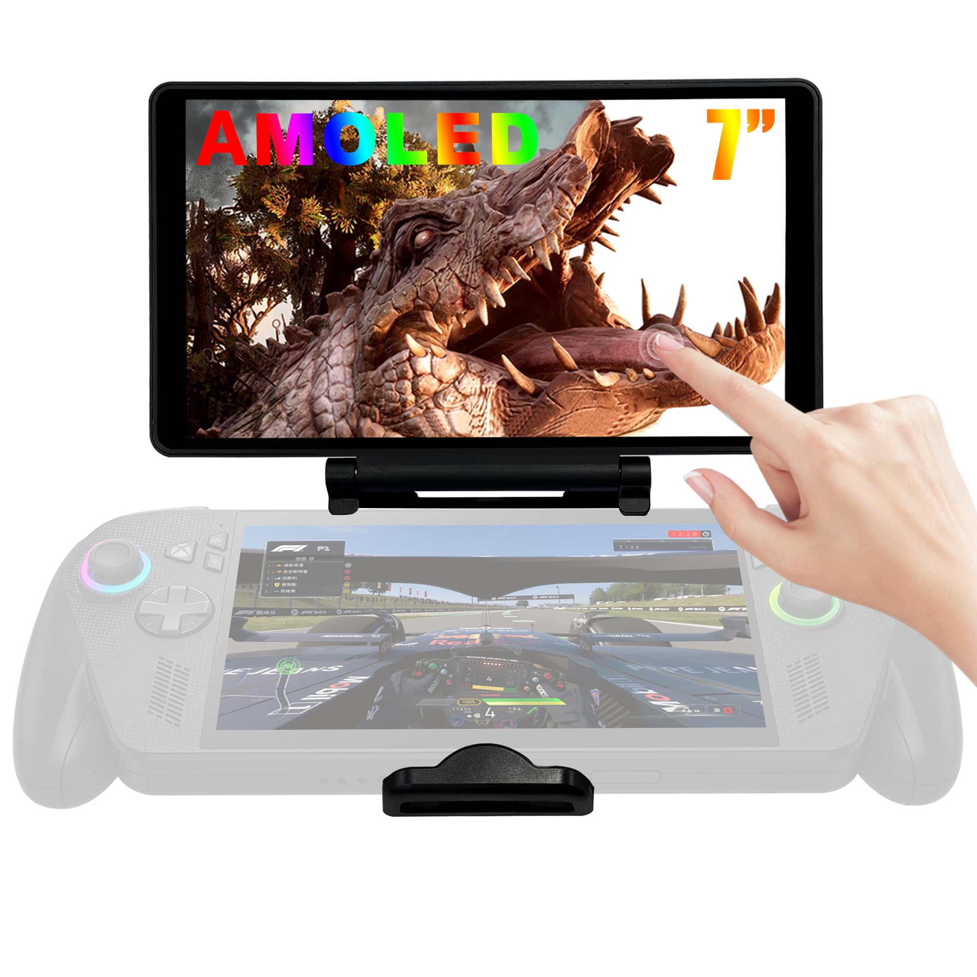 wisecoco 7-calowy monitor AMOLED Clip-on dla ROG Ally/Ally X/Xbox Ally/ROG Handhelds replikuje rozgrywkę 3DS/NDS 1080P FHD ekran dotykowy zewnętrzny monitor bez użycia narzędzi USB-C połączenie z