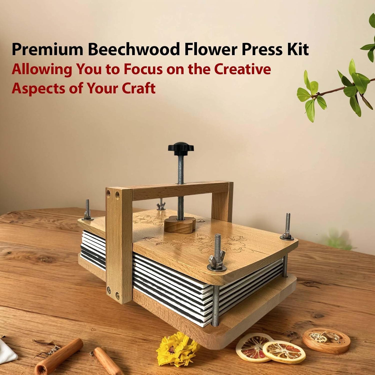 Gkesgm Large Flower Press Kit - 8 Layers 11" x 7.08" Beechwood Flower Pressing kit with Storage Bags,Dried Flower Plant for DIY Art & Crafts Gift for Craft Lovers