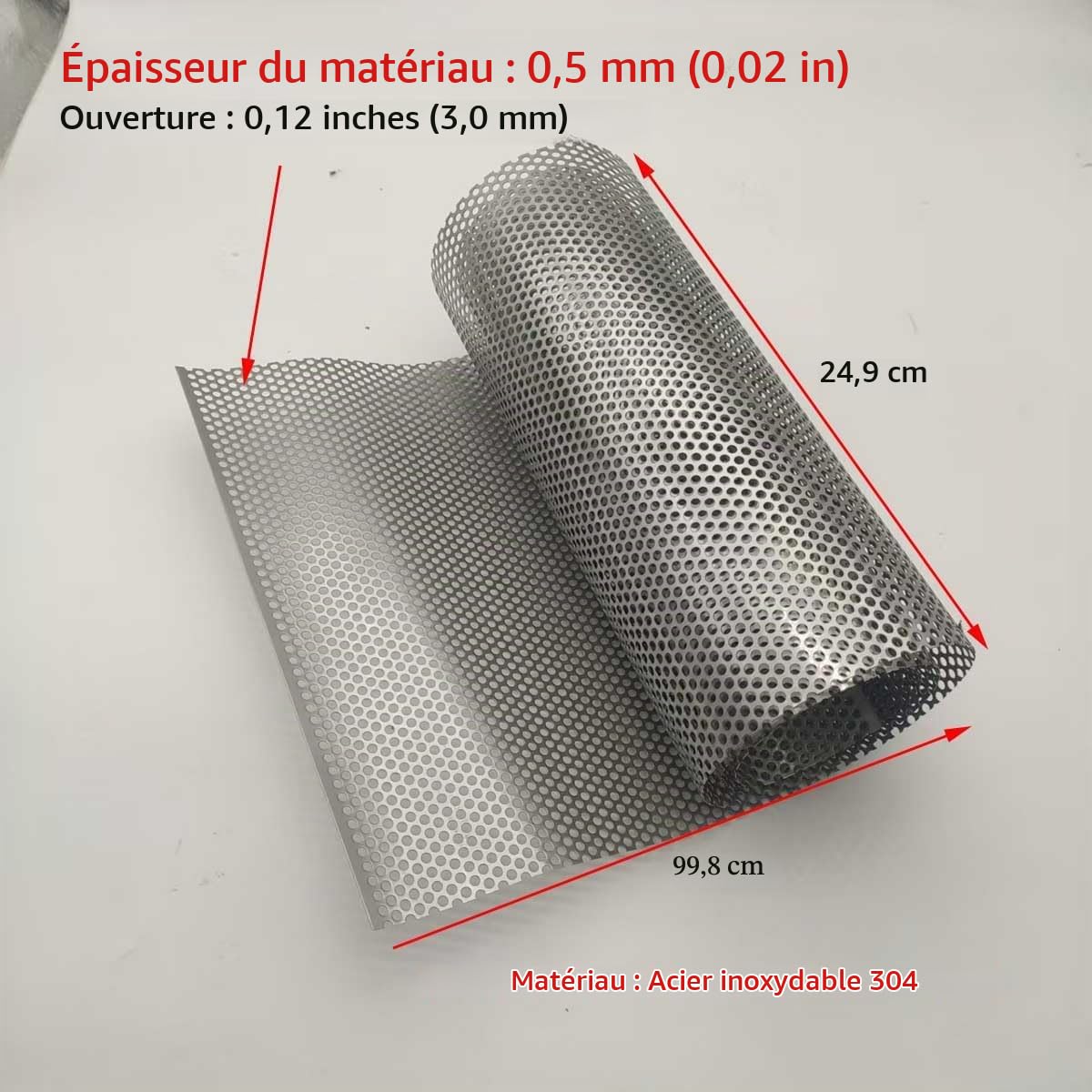 Tôle Perforée Inox 304, Plaque en Acier Inoxydable 2mm d'Épaisseur | avec Trous Ronds pour Ventilation, Décoration Murale et Meuble（24 x 100 cm）