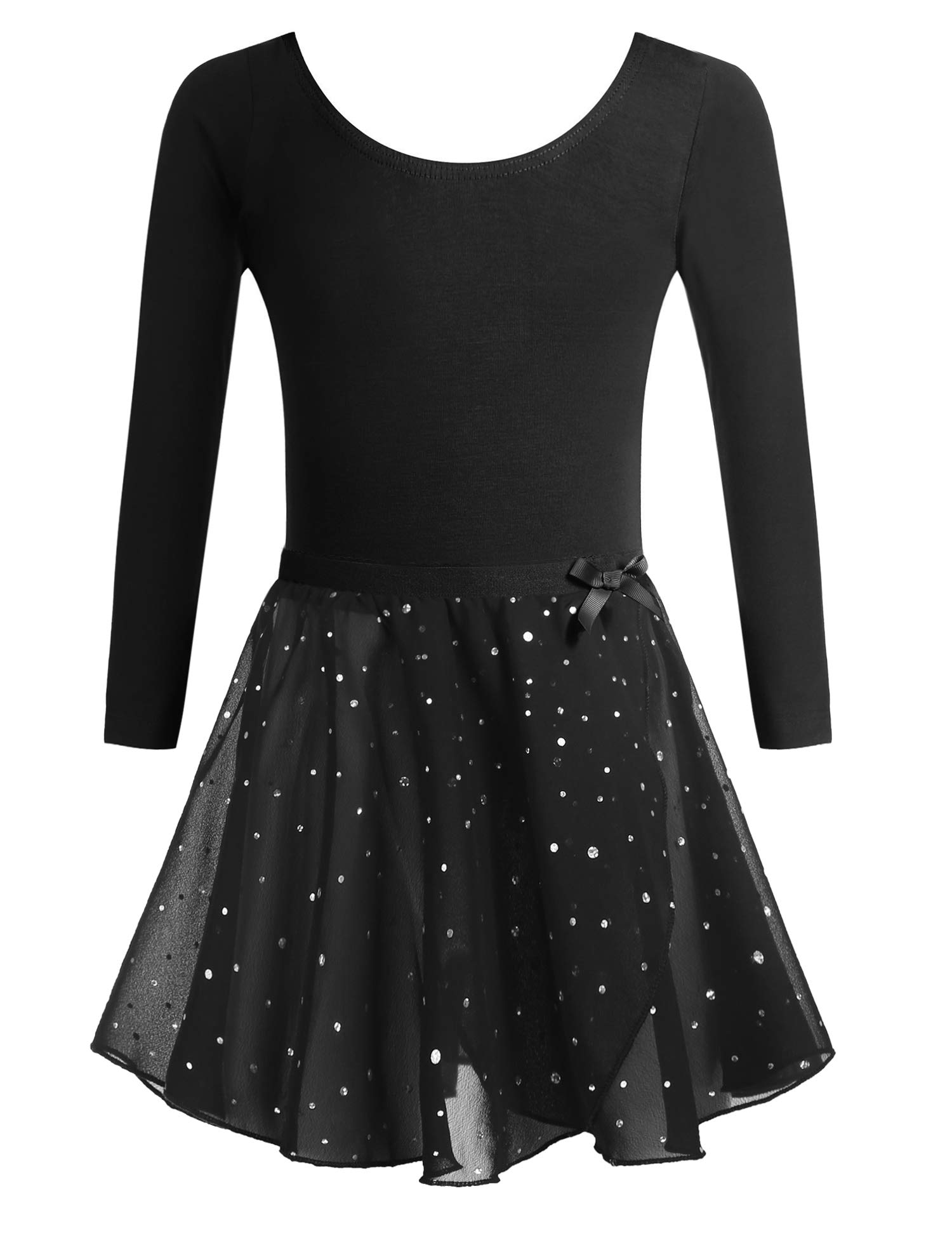 Arshiner Kinder Ballettkleidung 3-11 Jahre Mädchen Zweiteilig Ballettkleid Kurzarm Langarm Ballettanzug Glitzer Tanzkleid Baumwolle Ballett Trikot Mit Chiffon Rock Tütü