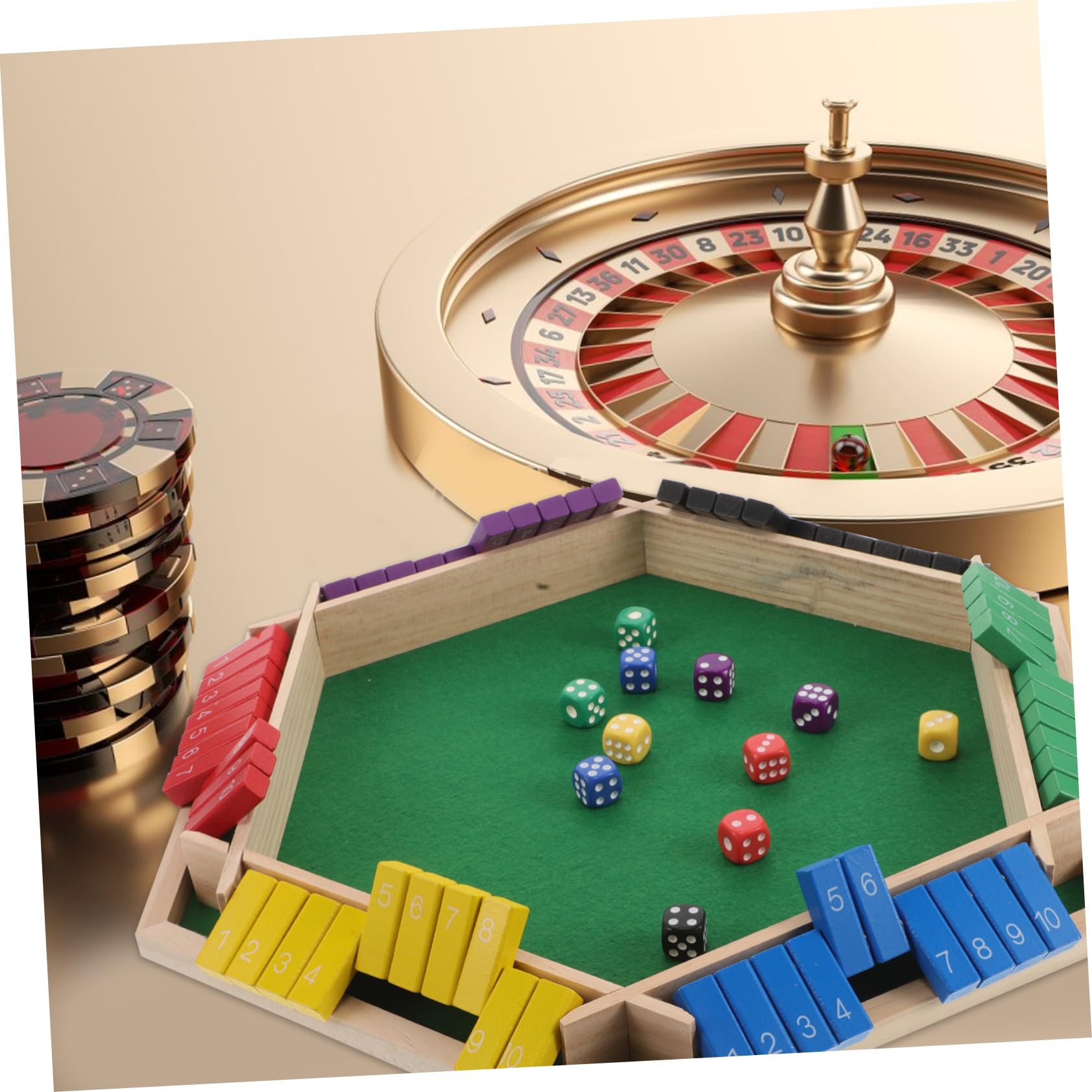 HANABASS Tavolo da Gioco Multifunzione in Legno, Gioco da Tavola per Bere, Intrattenimento Interattivo per Bar e Feste, 6 Facce