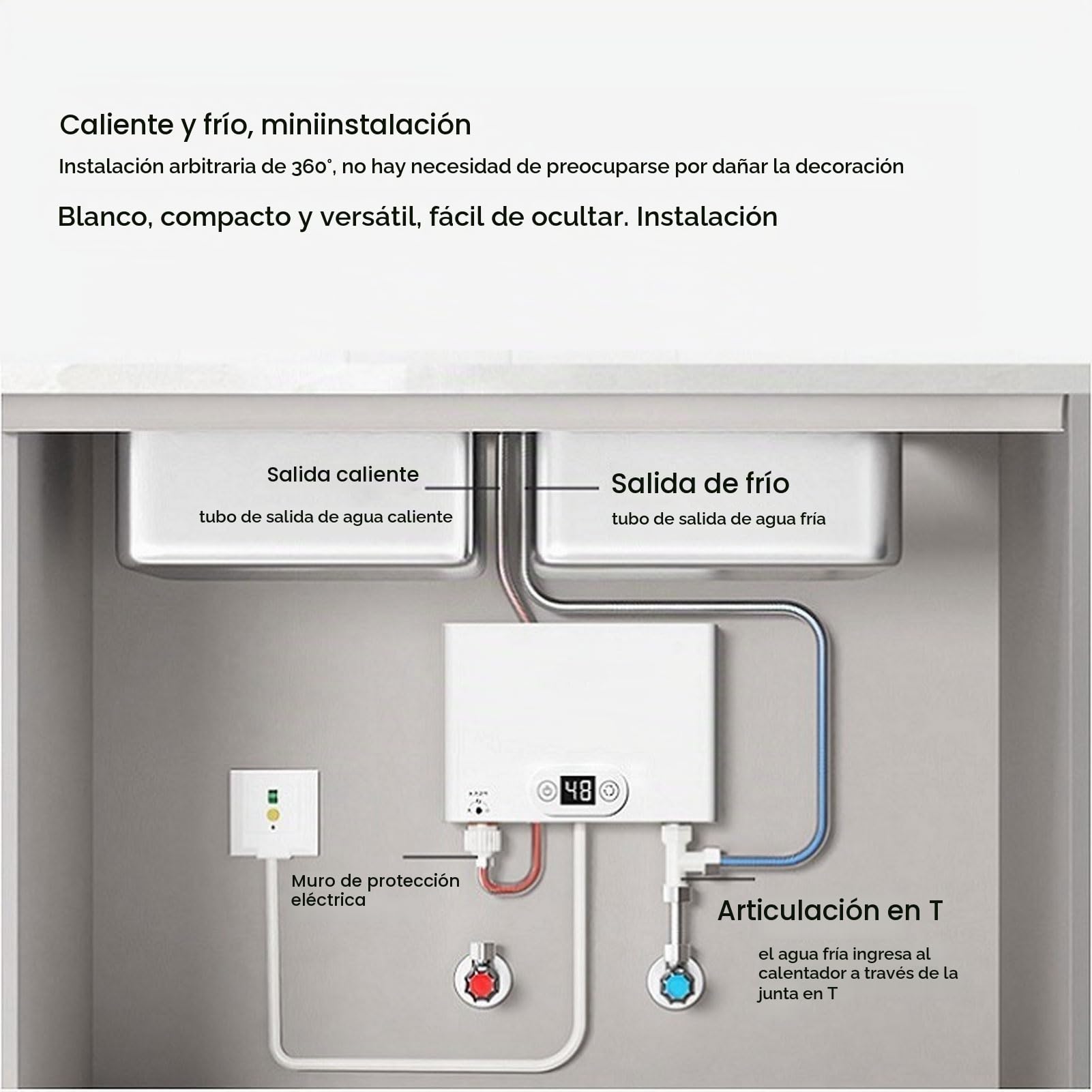 Mxzzand Calentador Agua Instantáneo 5500W, Sin Tanque para Baño/Cocina, Ahorro 50% Energía, Pequeño Instantáneo Eléctrico para Baño