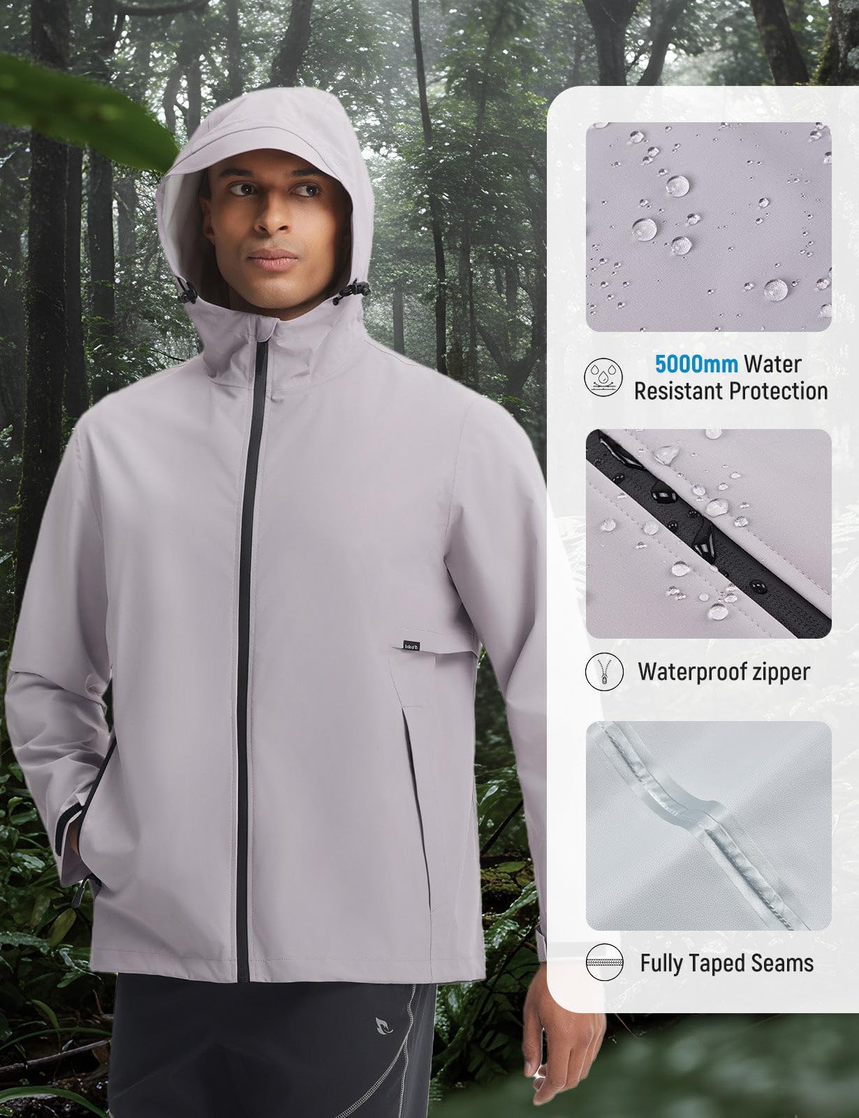 baleaf Chaqueta impermeable para hombre, ligera, plegable, para correr, ciclismo, resistente al viento, con bolsillo