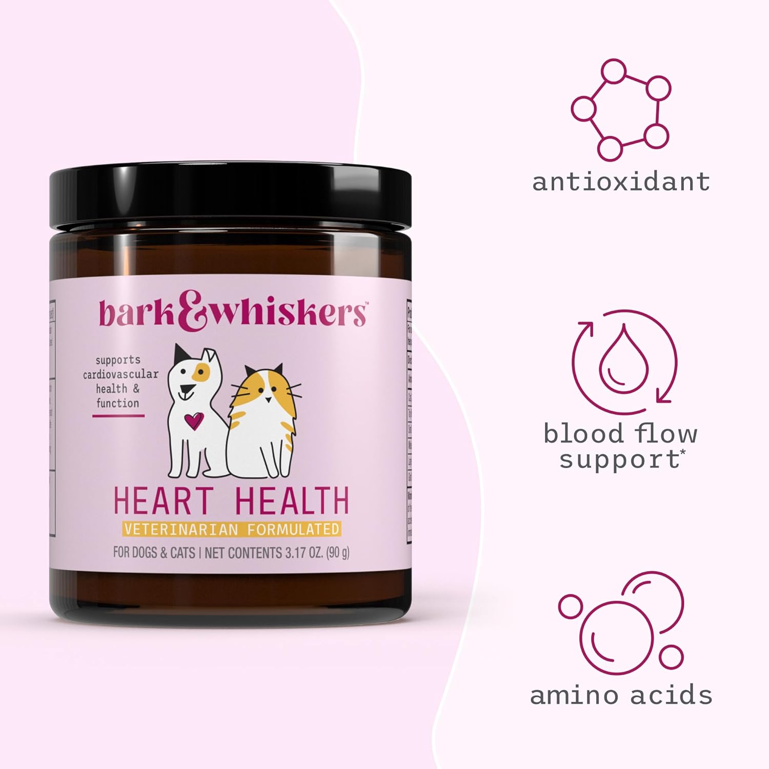 Bark & Whiskers Heart Health - Cardiovascular Support - Taurine - L-Carnitine - Organic Cheddar Base - for Dogs & Cats - 3.17 oz (90 Scoops)