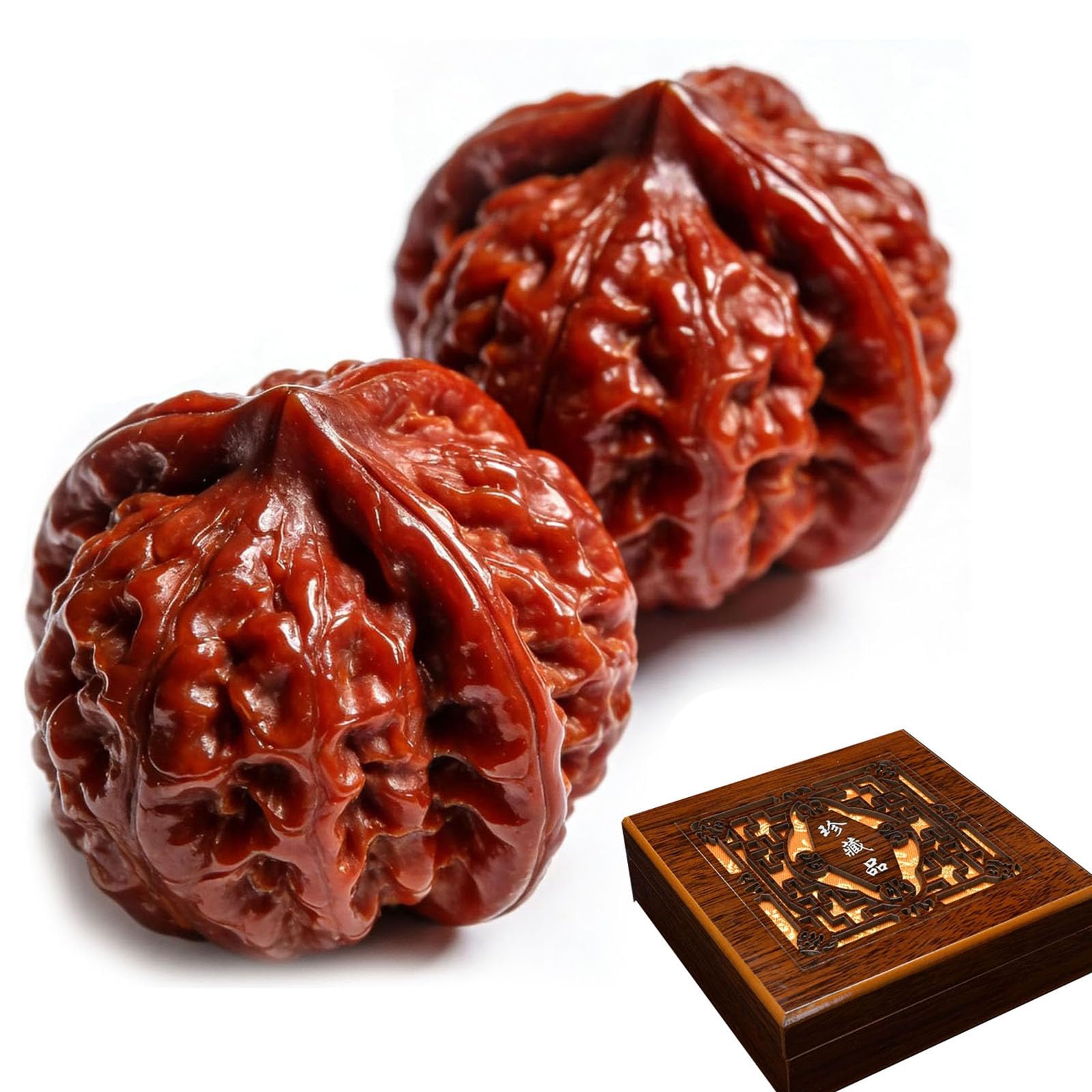 Natural Chinese Wenwan Walnuts, 1.6 in Natural Premium Wenwan Walnut Polishing, Chinese Walnuts Fidget, Irregular Shaped Walnuts Fidget for Fathers Elders Collectors (1 Pair)