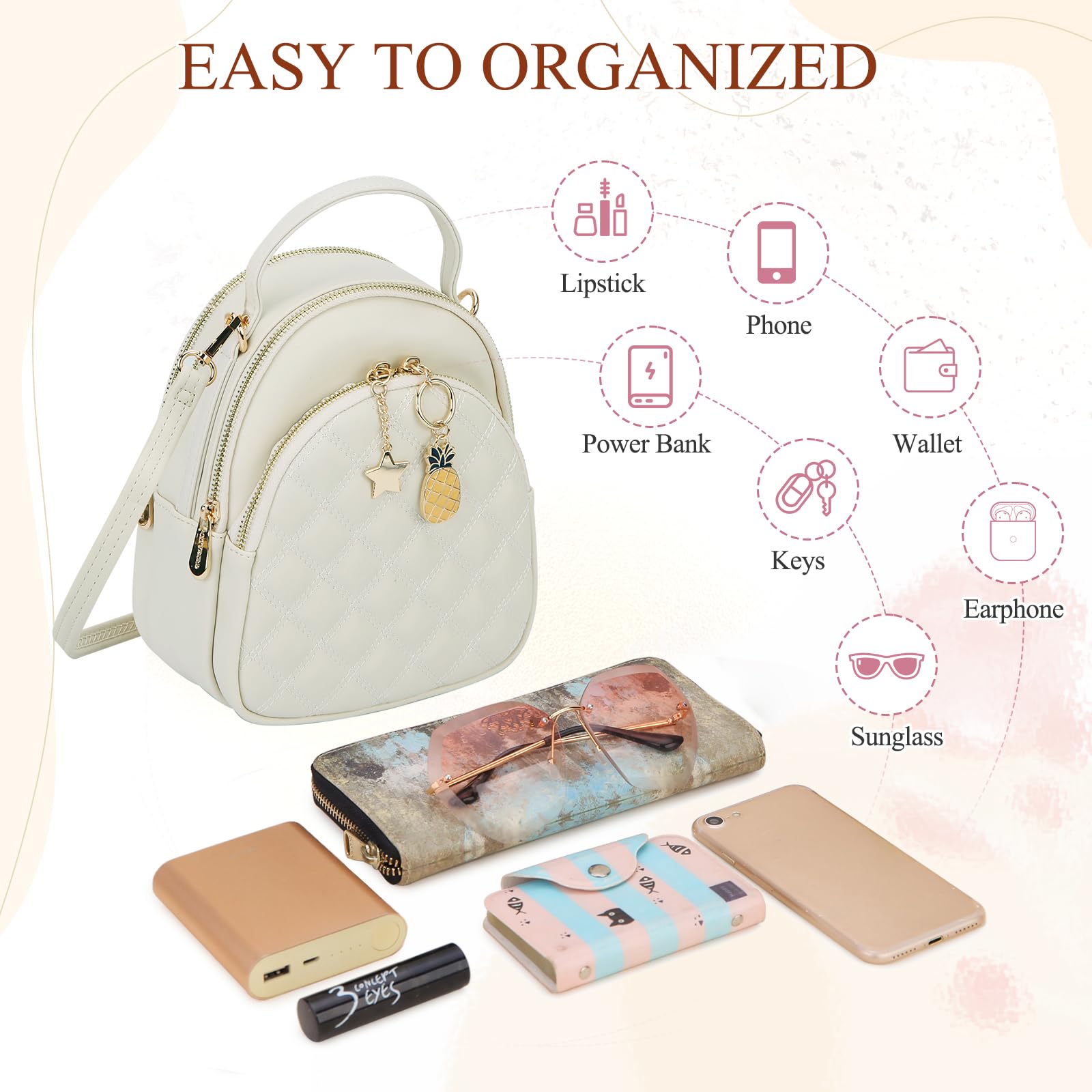 VX VONXURY Mini sac à dos sac à main, Fashion Quilt PU cuir petit sac à dos convertible pour femmes et filles
