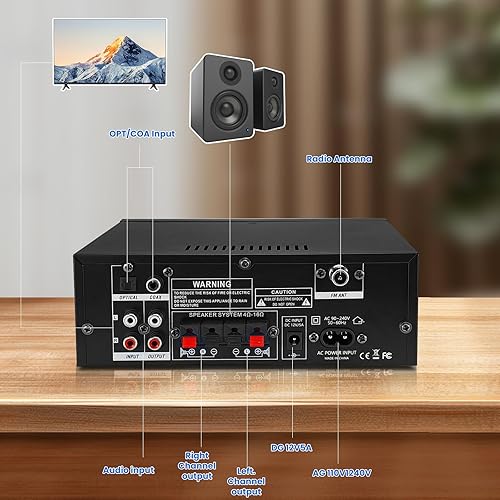 Miniatura 5 de Amplifier Home Audio Stereo 1000W, Bluetooth 5.3 Amplifier for Two 50W x2 Speakers of About 8 Inches, SD Card/USB/MIC, 2.0 Channel HiFi for TV, Home