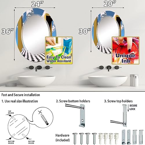 Miniatura 4 de DesignQ Surrealist Landscape of Golden Doors to Infinity- Vanity Mirror, Bathroom Mirrors, Wall Mirrors for Living Room, Bedroom - Oval Mirror -