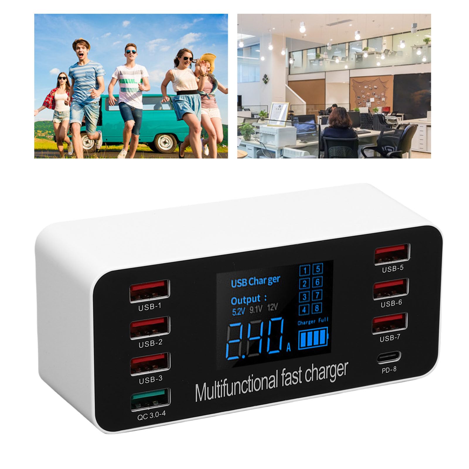 Brrnoo Hub Caricabatterie USB C da 60 W, Stazione di Ricarica Rapida Portatile con di Protezione Multipla per Laptop e Ufficio Domestico (Spina europea)