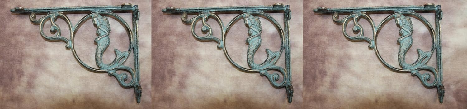 Vintage-style Mermaid Wall Shelf Brackets Set of 3