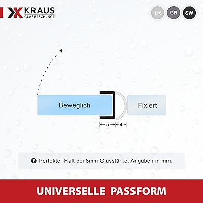 KRAUS Premium DD-6 Magnet-Duschtürdichtung 200 cm, 8 mm Glas, schwarz