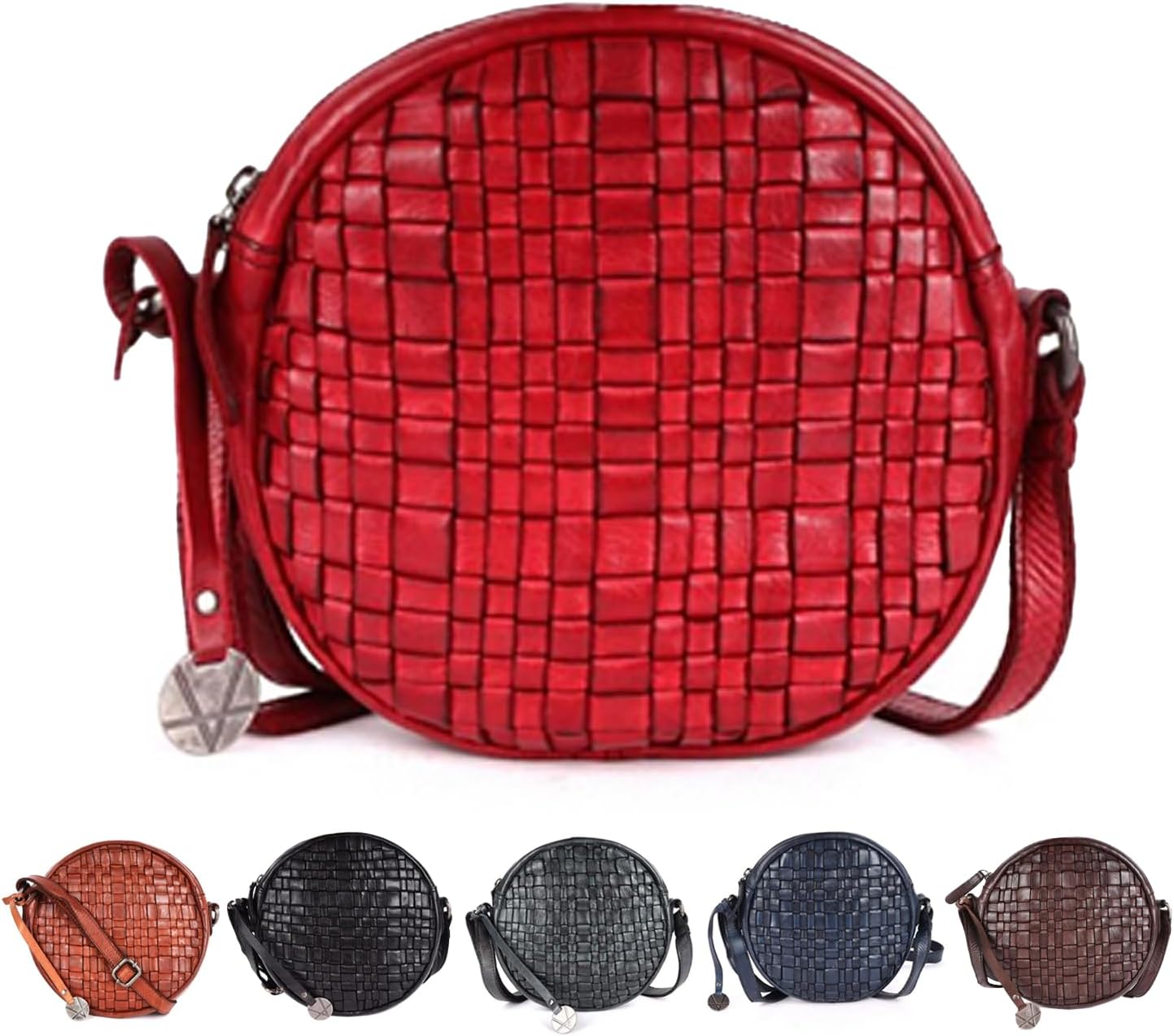 Genuine Leather Round Crossbody Bags For Women, Sling Bag For Women Crossbody Purse Trendy Casual
