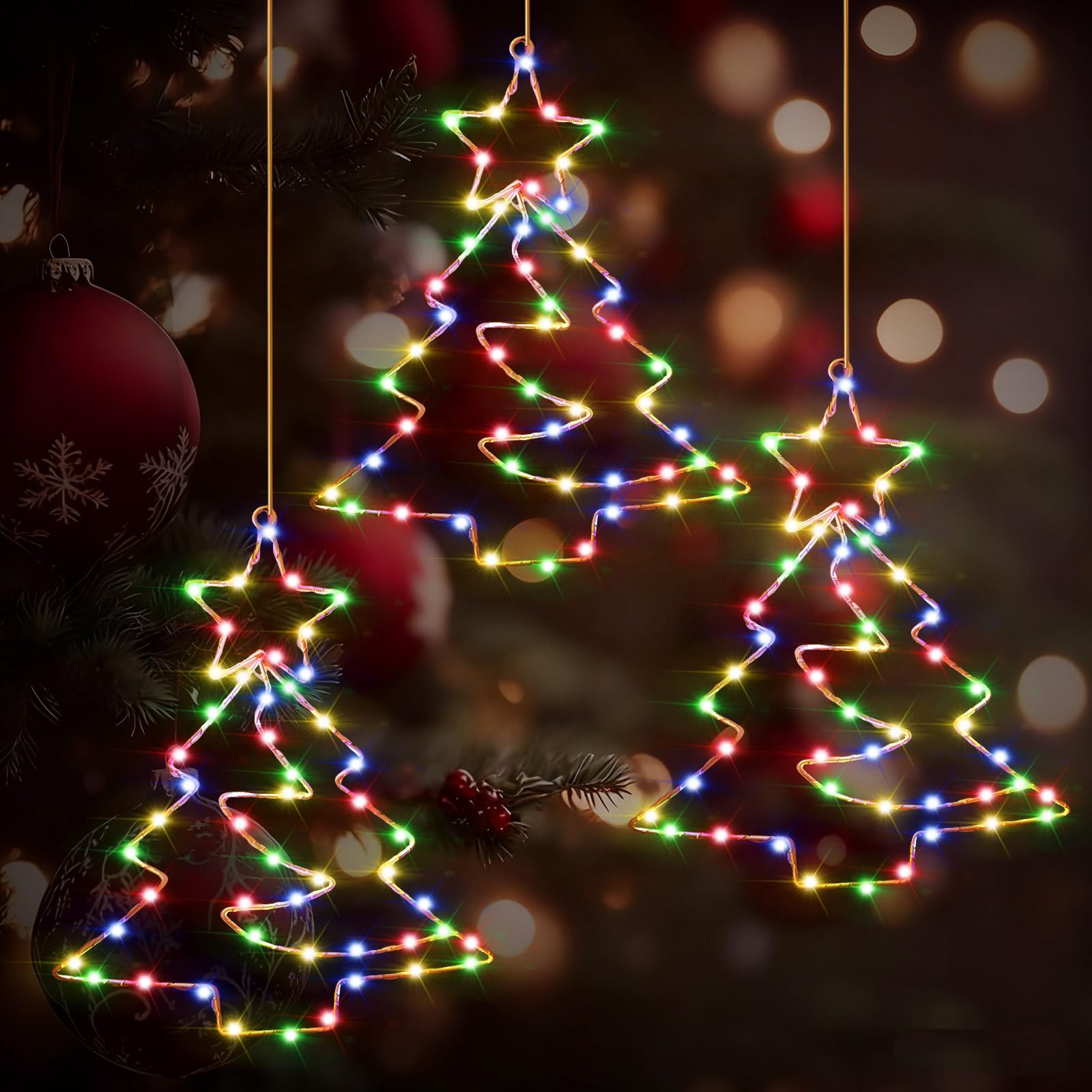 Luces navideñas para Ventana, 3pcs Decoración navideña para Ventana LED Luces navideñas batería iluminación navideña para Ventana con Timer 8 Modos de luz, Luces Navidad Interior