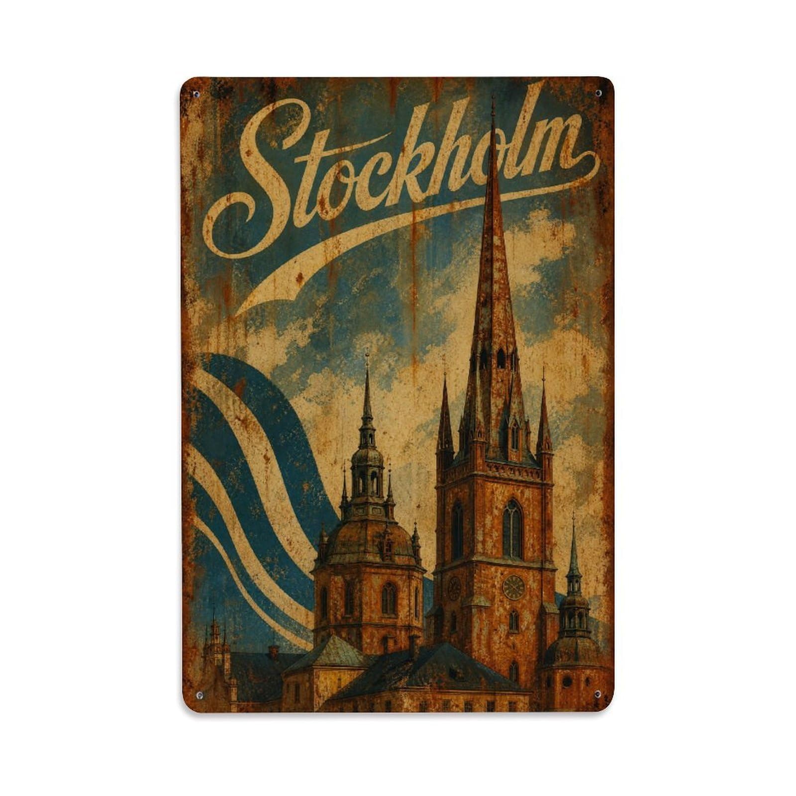 Huiyhb 8X12inch(20X30cm) Vintage Travel Stockholm Cathedral Spires Sweden Metal Tin Sign