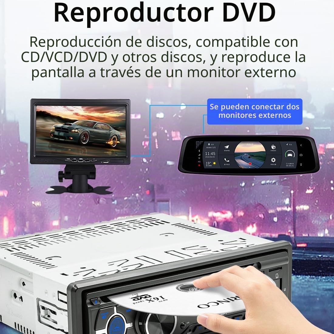 Radio estéreo para coche Bluetooth con reproductor de CD, VCD, DVD, 1 DIN 12 V RDS/FM/AM, radio de coche con Bluetooth manos libres/USB/SD/AUX/localizar y encontrar una voz de coche/I