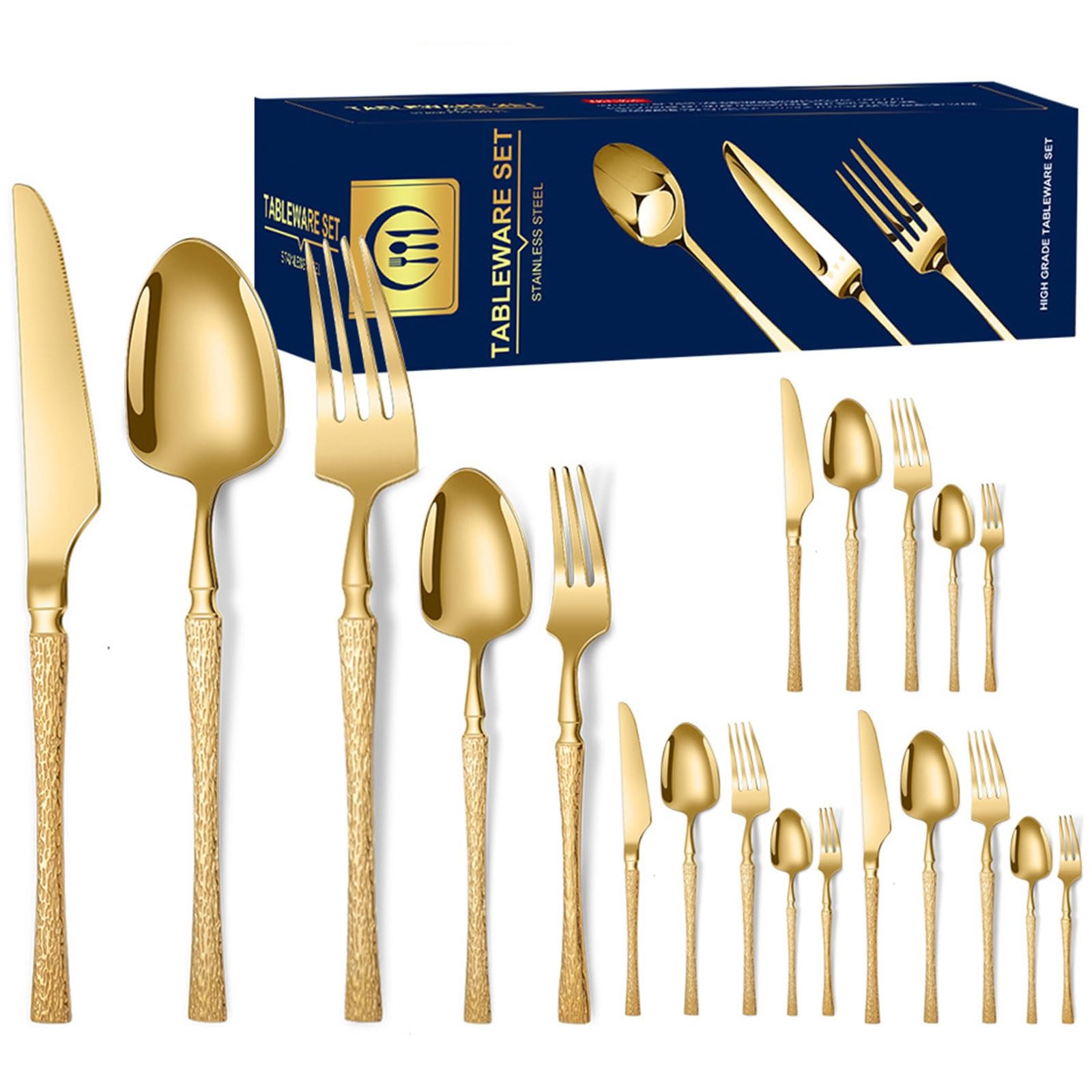 Hammered Silverware Tableware Sets 20 Piece Knife Fork And Spoon Set For 4 Mirror Polished Metal Kitchen Utensils