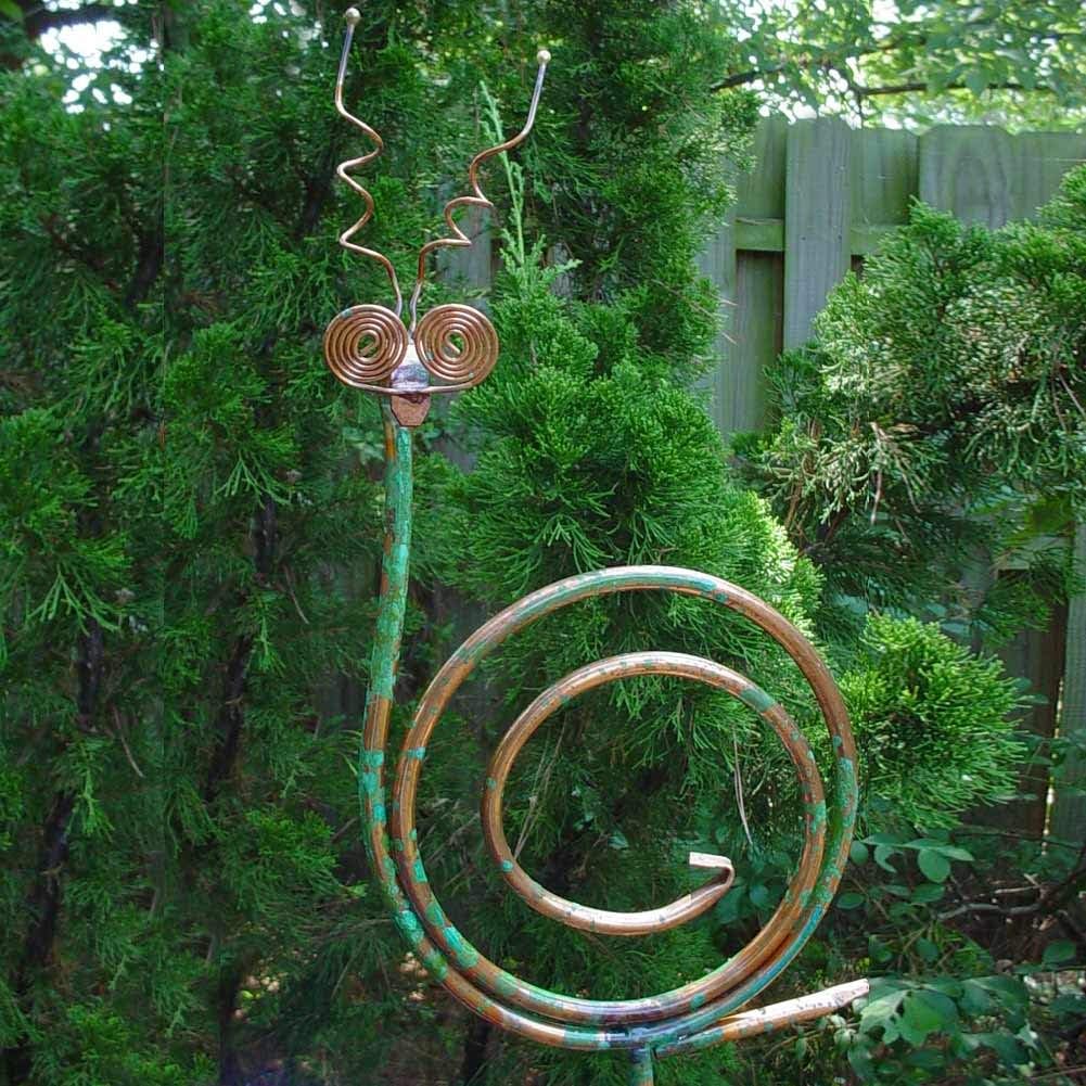 American Made Copper Snail Garden Sculpture & Stake with Patina