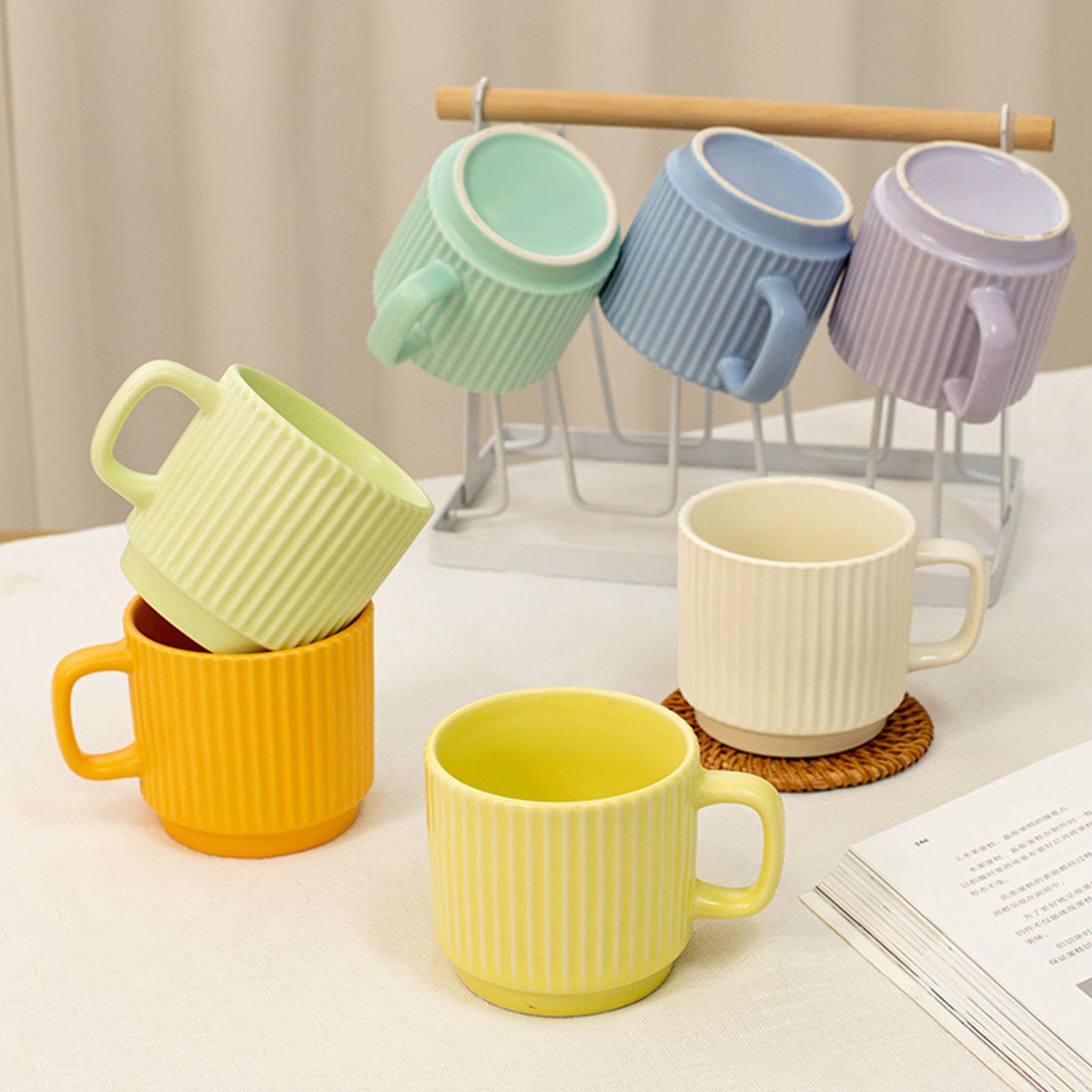 Juego de 6 Tazas apilables de Porcelana de 260 ml para café expreso con asa, Ideales para té, café con Leche, Cacao y Capuchino. (White)