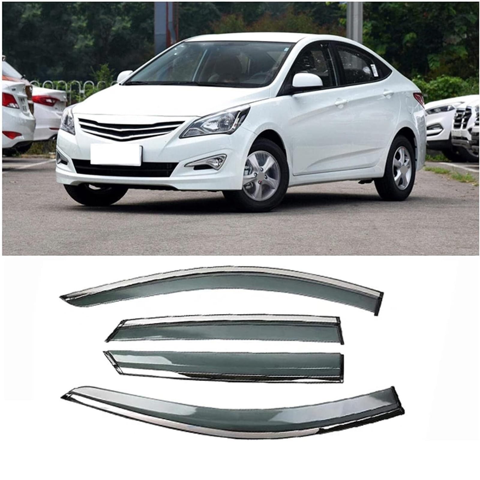 Owiewki samochodowe 4 szt., dla Hyundai, dla Verna 2010-2016 osłona bocznej szyby samochodu osłona przeciwsłoneczna osłona przeciwdeszczowa osłona przeciwdeszczowa osłona przeciwdeszczowa Stick-