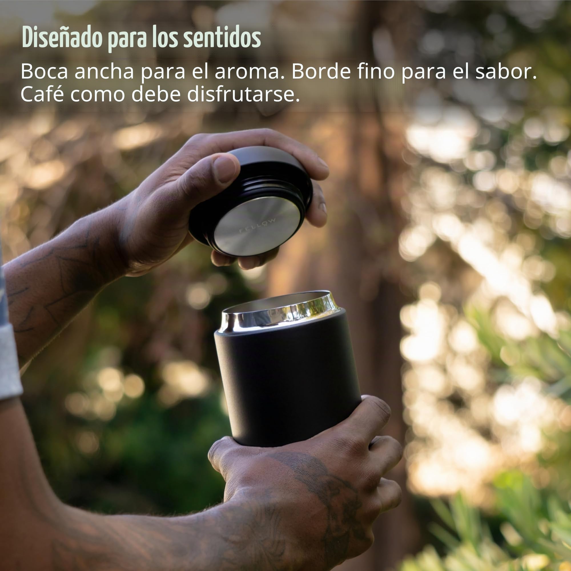 Fellow Carter Everywhere | Taza de viaje | Vaso para café y té de acero inoxidable con aislamiento al vacío, de boca ancha con interior de cerámica | Negro mate | 355 ml