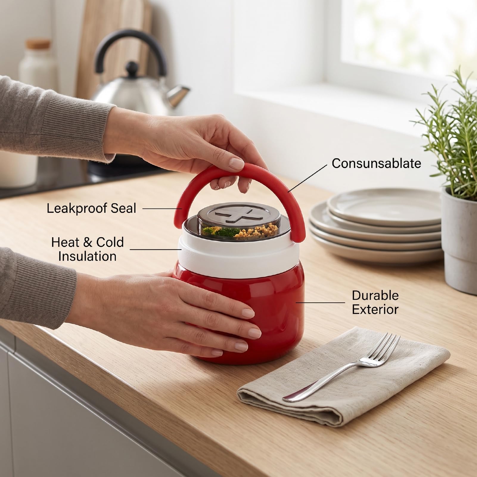 Isolierter Speisebehälter Thermosbehälter, 1,2 L 316 Edelstahl