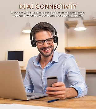 Soothielec Wireless Headset, Bluetooth Headset with Noise Cancelling Microphone, Headphones with Mic Mute & USB Dongle for PC/Computer/Laptop/Cell Phones/Remote Work/Call Center
