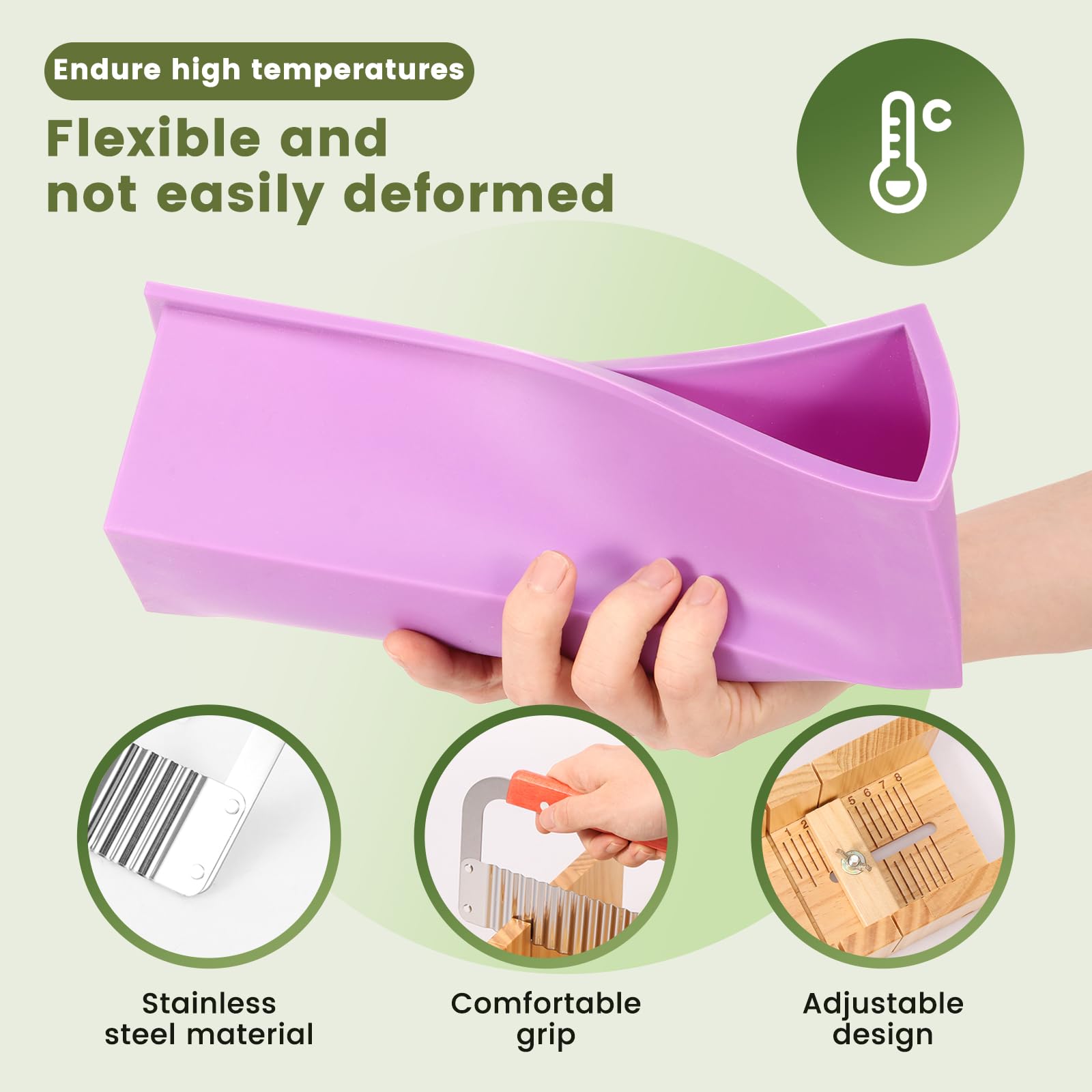 Set di tagliasapone in legno, fatto a mano, con tavolo da taglio regolabile, rettangolare, in silicone, in acciaio inox, coltello dritto per la produzione di sapone fai da te