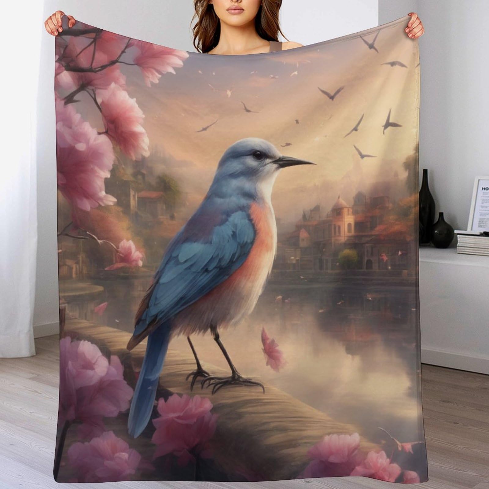 Couverture polaire flannel oiseau doux thermique, le cadeau idéal pour lit