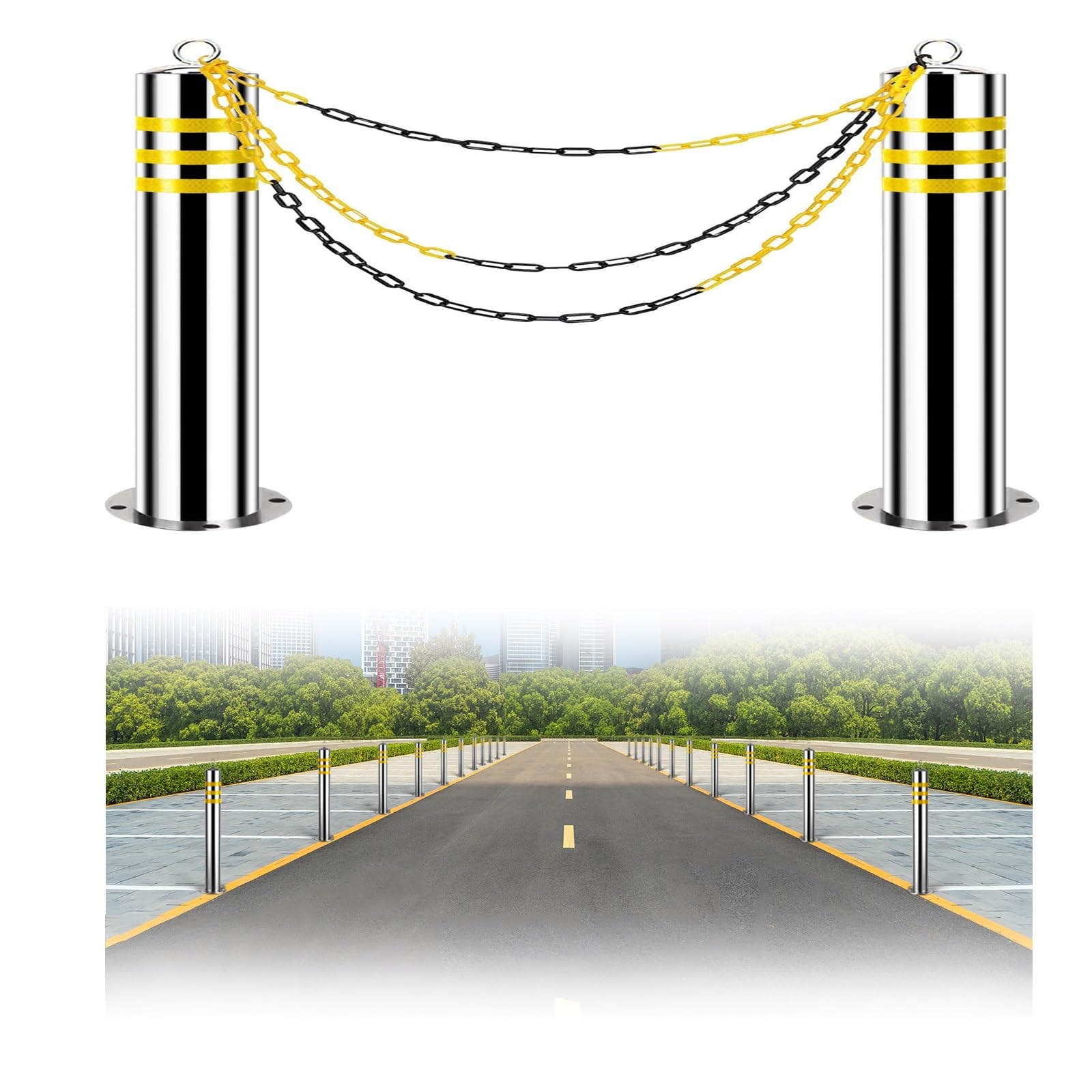 Borne de signalisation en acier avec bandes pour allée et parking