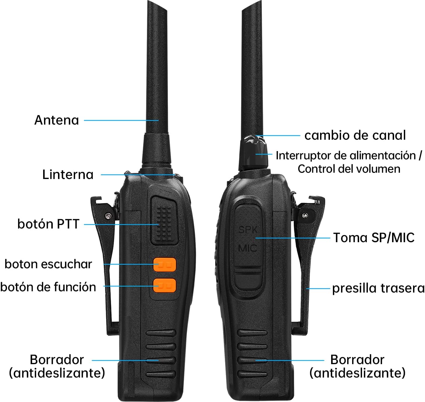 Baofeng Walkie Talkie Profesional PMR Radiocomunicación USB Recargable 16 Canales de Larga Distancia Portátil Walkie Talkies con Auriculares y Luz LED (Negro, 3 PCS) 6