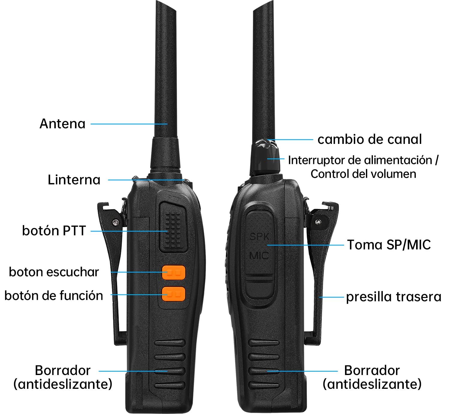 Baofeng Walkie Talkie Profesional PMR Radiocomunicación USB Recargable 16 Canales de Larga Distancia Portátil Walkie Talkies con Auriculares y Luz LED (Negro, 1 Pare) — view 5