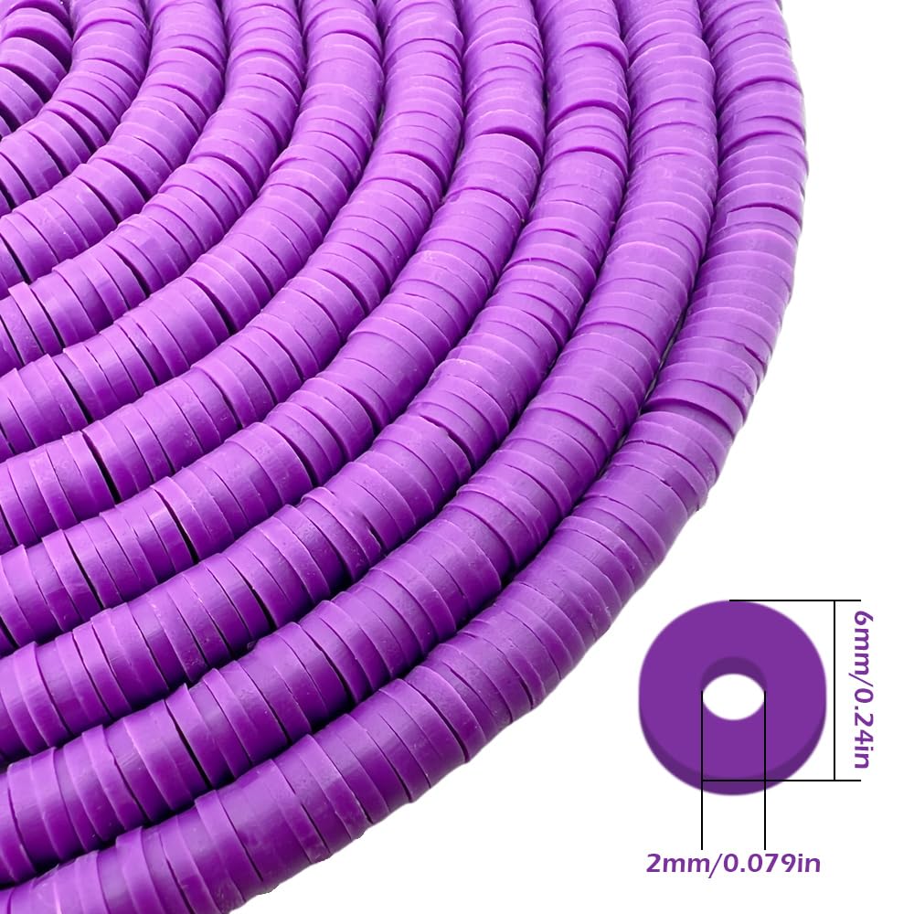 Cuentas de arcilla de 10 hebras, cuentas Heishi para apilar pulseras, cuentas de arcilla morada para adultos, kit de cuentas de arcilla plana para pulseras de la amistad, kit de fabricación