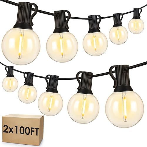 Mlambert Tira de luces LED de 200 pies (2 x 100 pies), para exteriores, impermeable, regulable, G40, luces de patio con 100+5 bombillas para balcón,