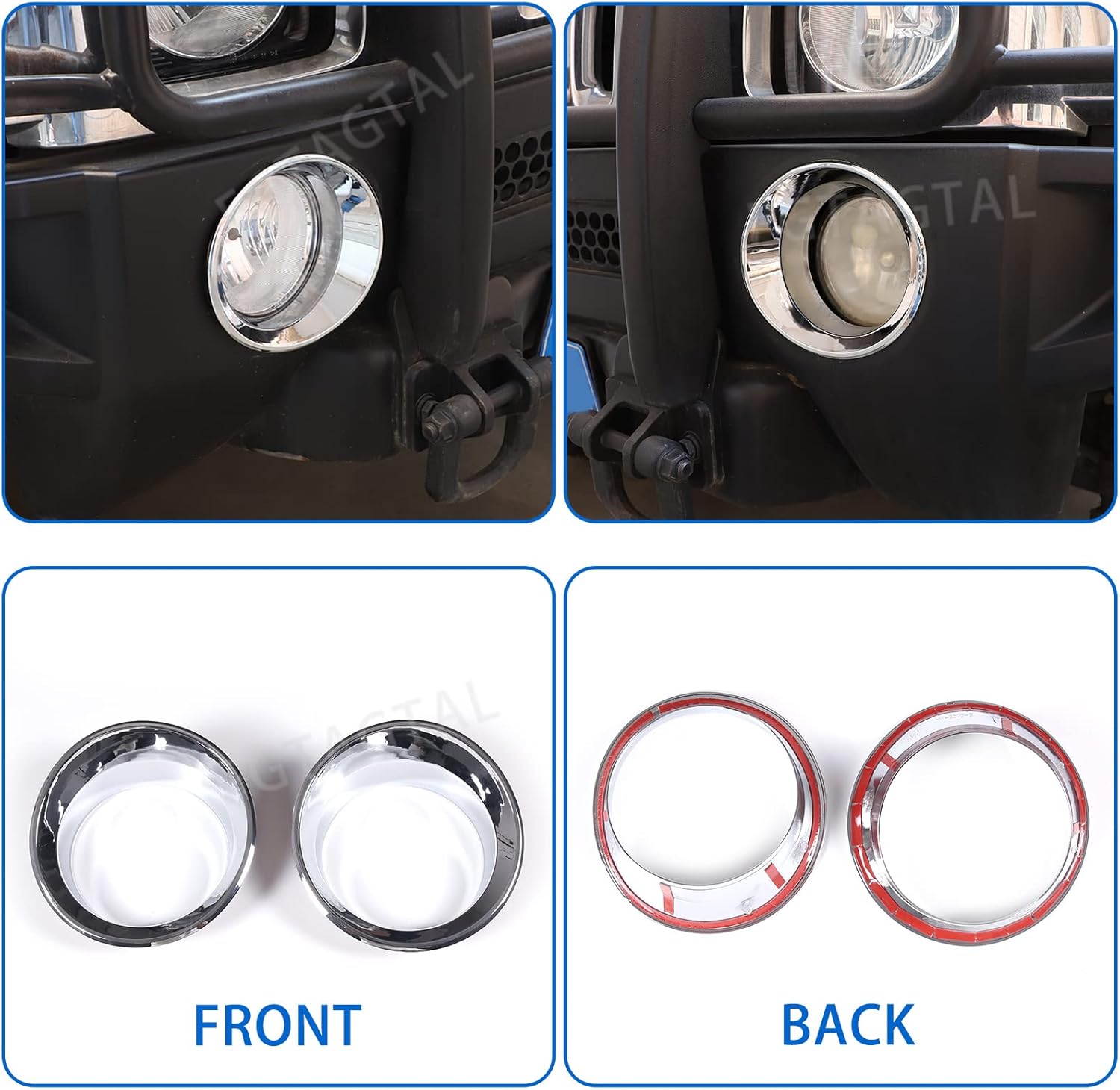 Front Bumper Driving Fog Light Ring Bezels Covers Trim Molding Fit for Hummer H3 2005-2009, ABS Front Fog Light Lamp Decoration Protector Accessories, 2PCS (Bright Silver)