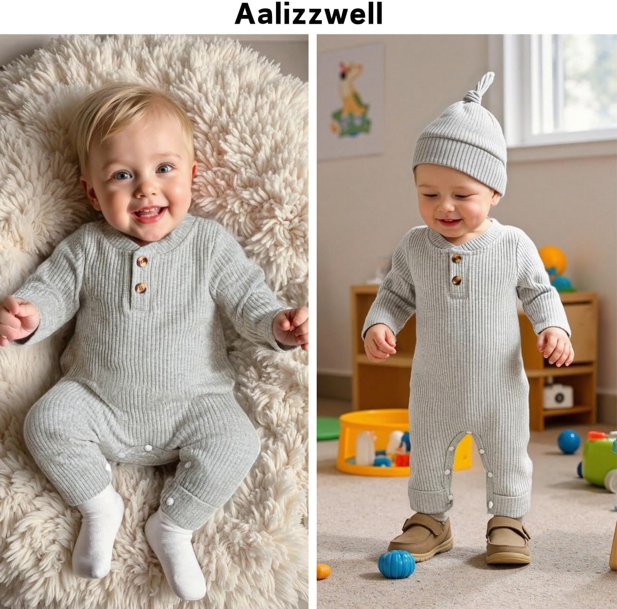 Aalizzwell Newborn Baby Ribbed Romper - Image 2